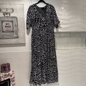 Leopard Maxi Dress Lightweight Cotton Button CoverUp Animal Print Rosey Tomato